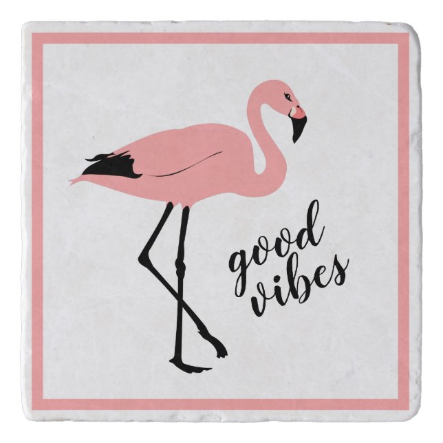 Flamingo Good Vibes Pink Black Cute Marble Trivet (Front)