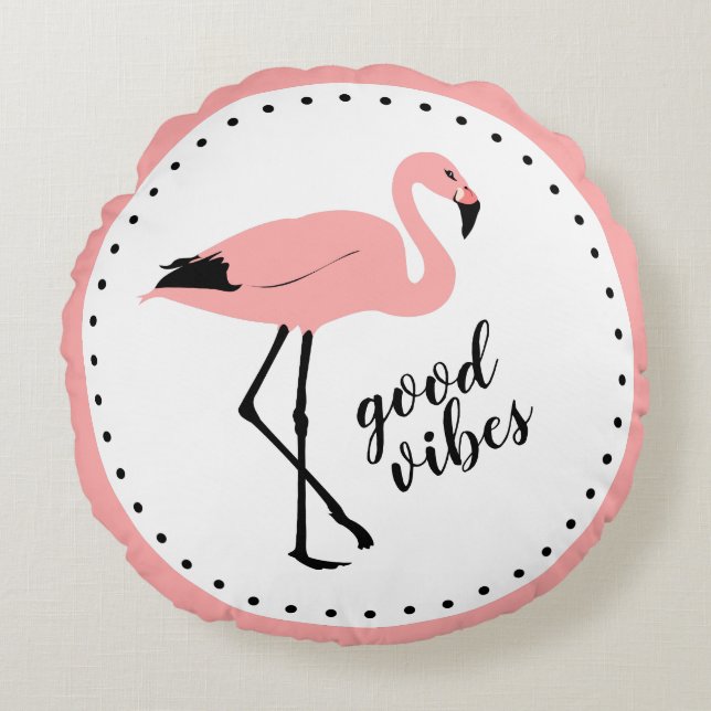 Flamingo Good Vibes Pink Black Cute Throw Pillow (Front)