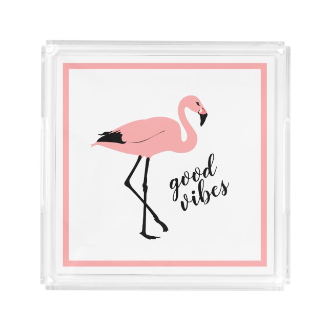 Flamingo Good Vibes Pink Black Cute Tray (Front)