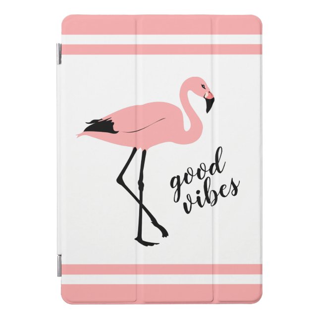 Flamingo Good Vibes Pink Black White Cute iPad Pro Cover (Front)