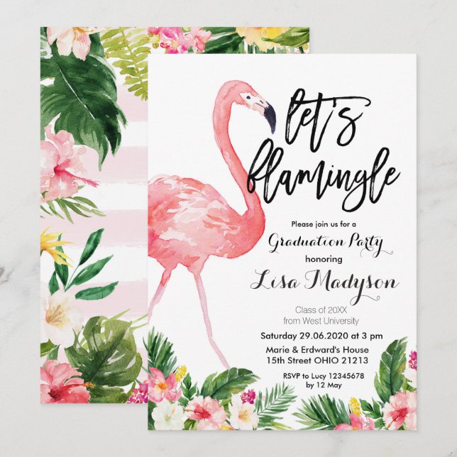 Flamingo Graduation Party Invite card (Front/Back)