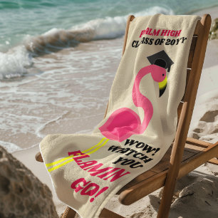 Flamingo Graduation Personalized Beach Towel
