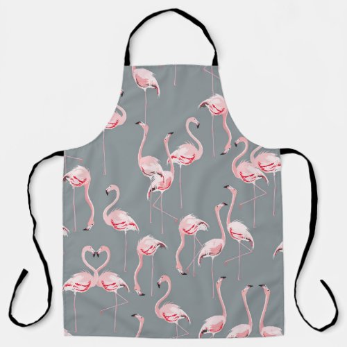 Flamingo Grey Vintage Seamless Pattern Apron