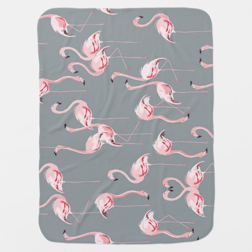 Flamingo Grey Vintage Seamless Pattern Baby Blanket