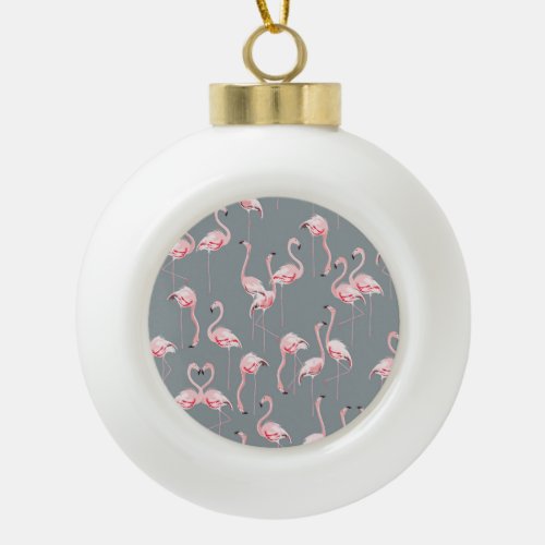 Flamingo Grey Vintage Seamless Pattern Ceramic Ball Christmas Ornament