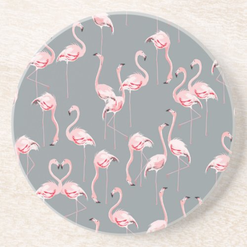 Flamingo Grey Vintage Seamless Pattern Coaster