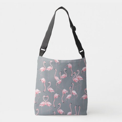 Flamingo Grey Vintage Seamless Pattern Crossbody Bag