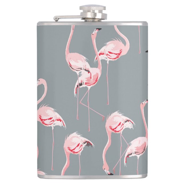 Flamingo Grey: Vintage Seamless Pattern. Flask (Front)