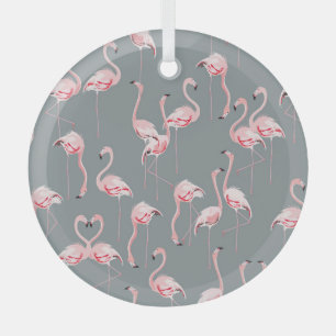 Flamingo Grey: Vintage Seamless Pattern. Glass Ornament