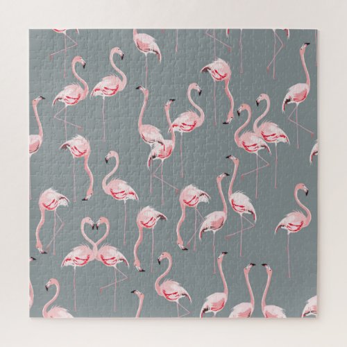 Flamingo Grey Vintage Seamless Pattern Jigsaw Puzzle