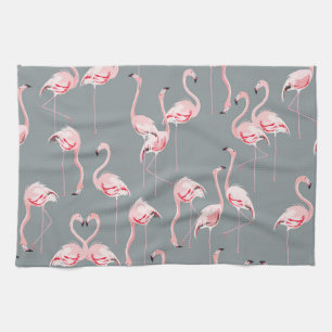 Flamingo Grey: Vintage Seamless Pattern. Kitchen Towel