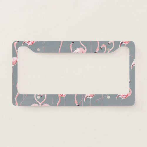 Flamingo Grey Vintage Seamless Pattern License Plate Frame