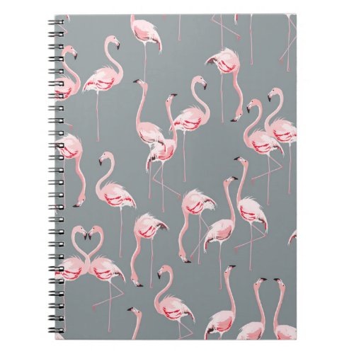 Flamingo Grey Vintage Seamless Pattern Notebook