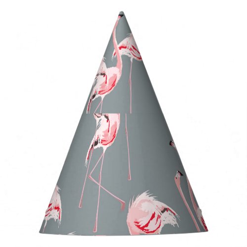 Flamingo Grey Vintage Seamless Pattern Party Hat