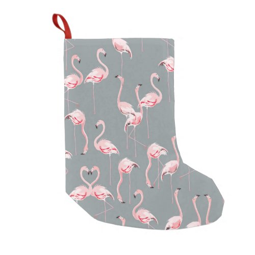 Flamingo Grey Vintage Seamless Pattern Small Christmas Stocking