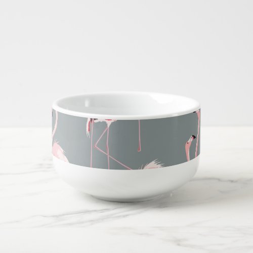 Flamingo Grey Vintage Seamless Pattern Soup Mug