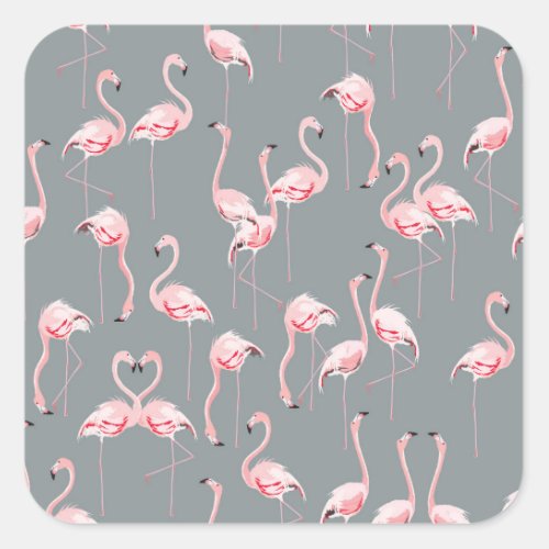 Flamingo Grey Vintage Seamless Pattern Square Sticker