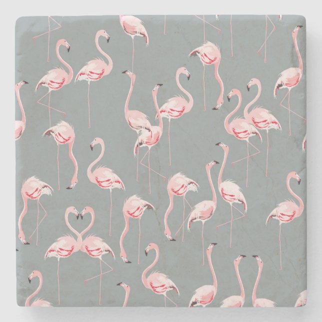 Flamingo Grey: Vintage Seamless Pattern. Stone Coaster (Front)