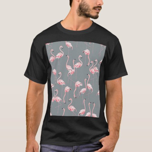 Flamingo Grey Vintage Seamless Pattern T_Shirt