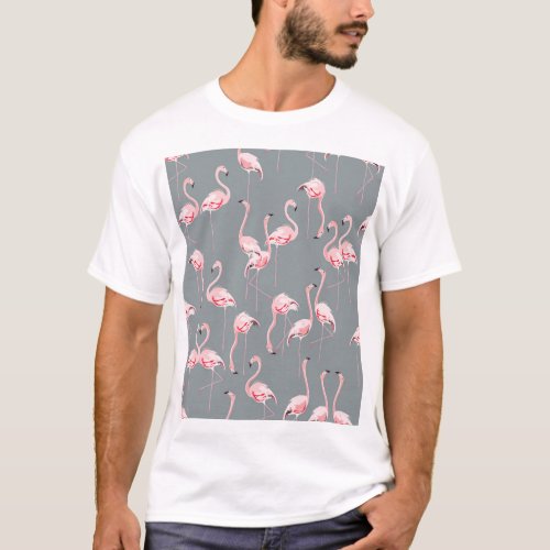 Flamingo Grey Vintage Seamless Pattern T_Shirt