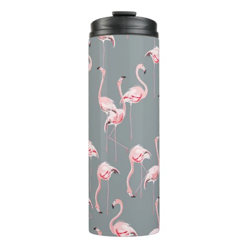 Flamingo Grey Vintage Seamless Pattern Thermal Tumbler