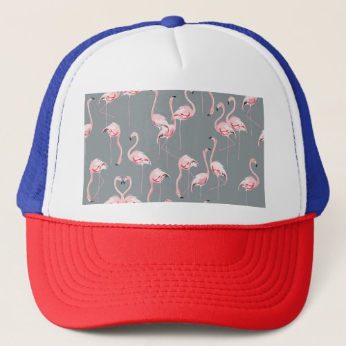 Flamingo Grey Vintage Seamless Pattern Trucker Hat