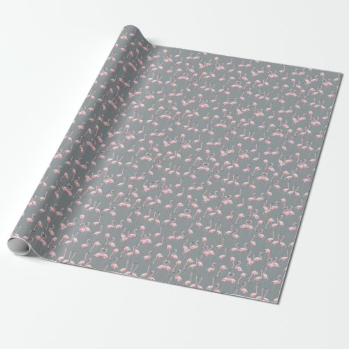 Flamingo Grey Vintage Seamless Pattern Wrapping Paper