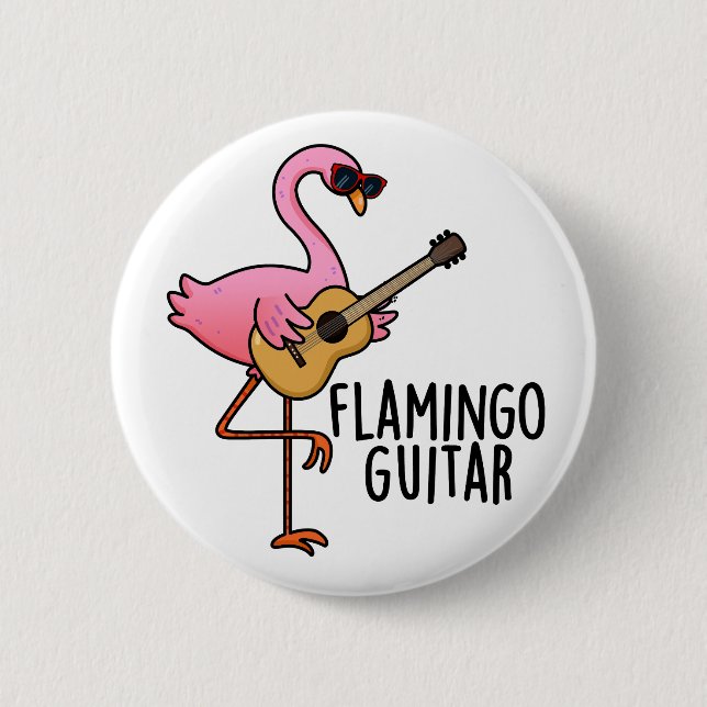 Flamingo Guitar Funny Music Pun  Button (Front)