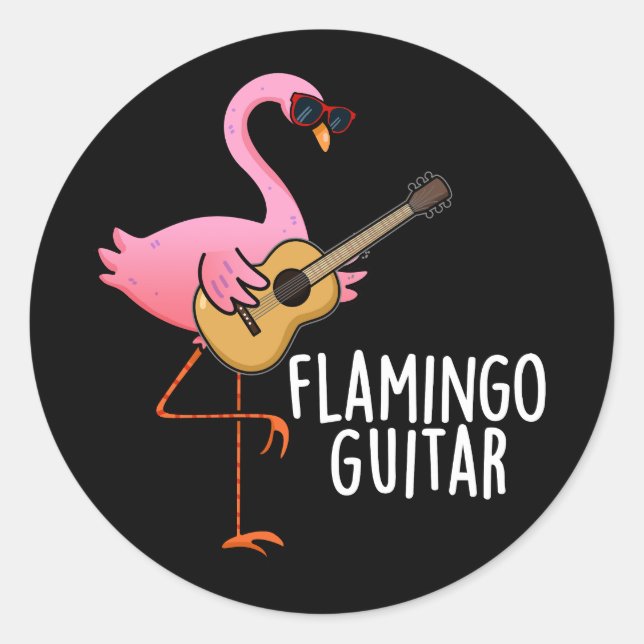 Flamingo Guitar Funny Music Pun Dark BG Classic Round Sticker (Front)
