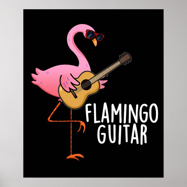 Flamingo Guitar Funny Music Pun Dark BG Poster (Front)