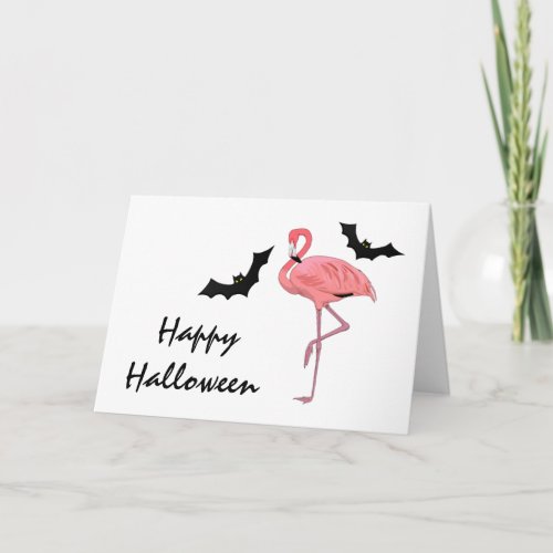 Flamingo Halloween Bats Card