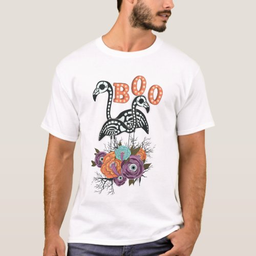 Flamingo Halloween Boo Cute Sugar Skull Day Of The T_Shirt