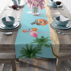 Flamingo Halloween Coastal Centerpiece  Medium Table Runner