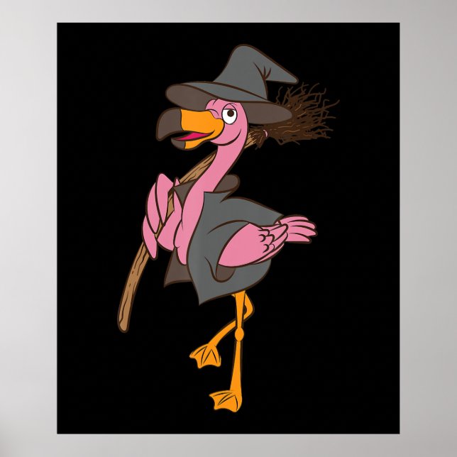 Flamingo | Halloween Flamingo Witch Cool Pink Bird Poster (Front)