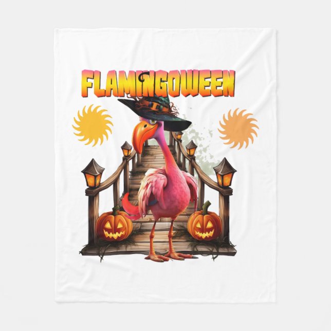 Flamingo Halloween Fleece Blanket (Front)