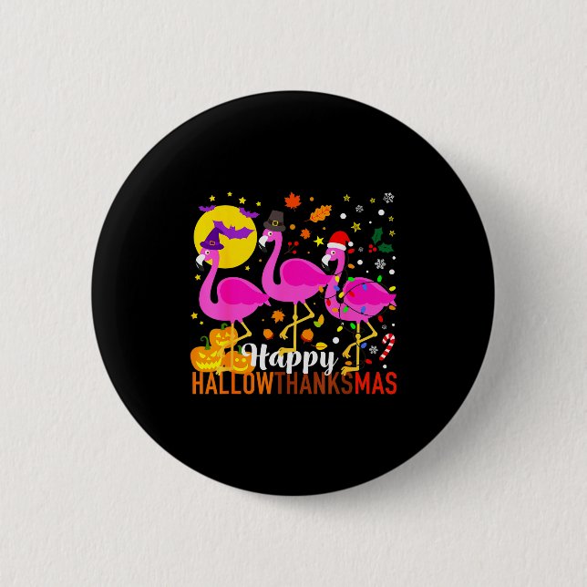 Flamingo Halloween Thanksgiving Christmas Hallowth Button (Front)