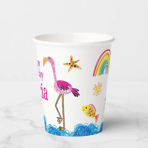 Flamingo Hand Drawn Paper Cups 