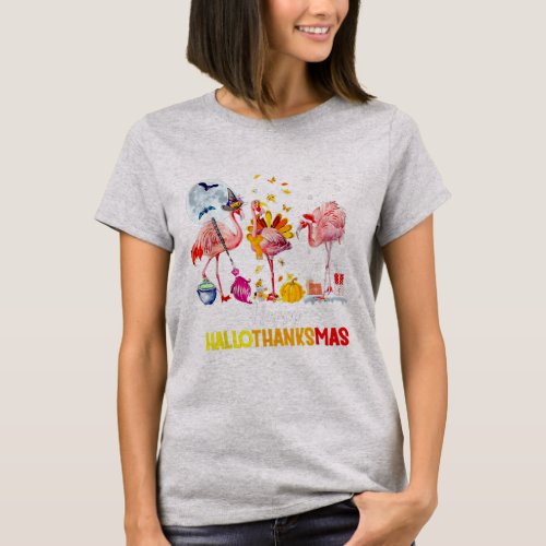 Flamingo Happy HalloThanksmas Funny Halloween T_Shirt