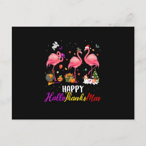 Flamingo Happy HalloThanksMas Thanksgiving Christm Postcard