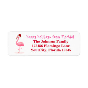 Flamingo Happy Holidays Florida Return Address Label