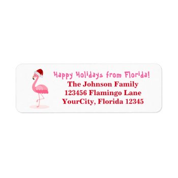 Flamingo Happy Holidays Florida Return Address Label by UniqueChristmasGifts at Zazzle