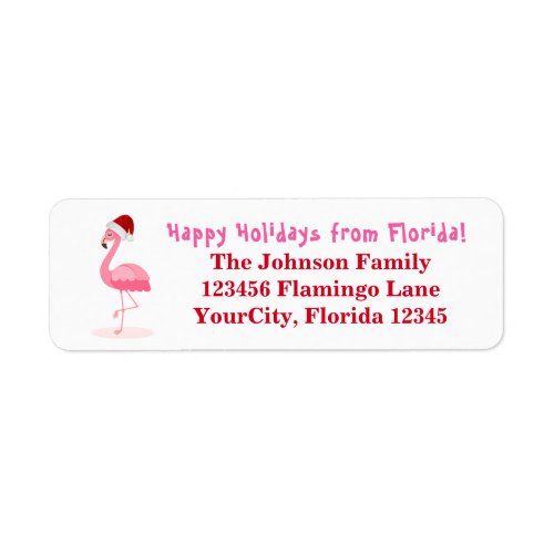 Flamingo Happy Holidays Florida Return Address Label