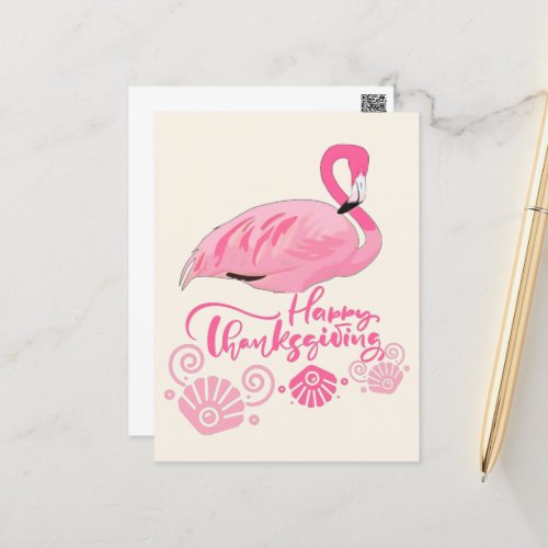 Flamingo Happy Thanksgiving Seashells Design Postcard