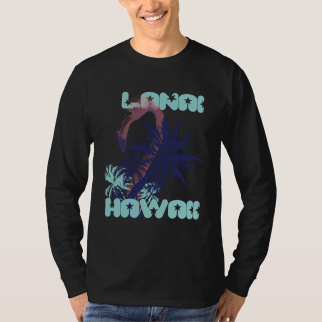 Flamingo Hawaii Lanai Palm trees Vacation Ocean T-Shirt (Front)