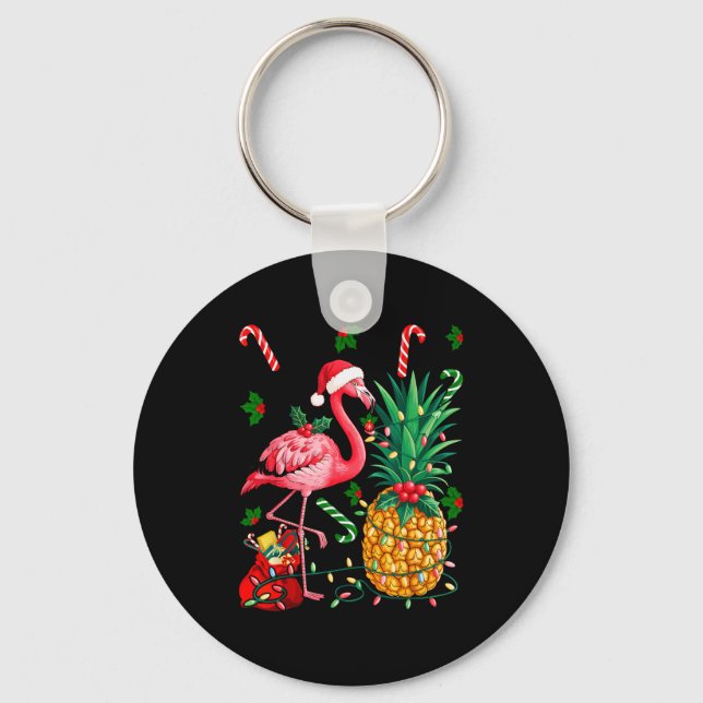 Flamingo Hawaiian Ne Christmas Lights Xmas  Keychain (Front)