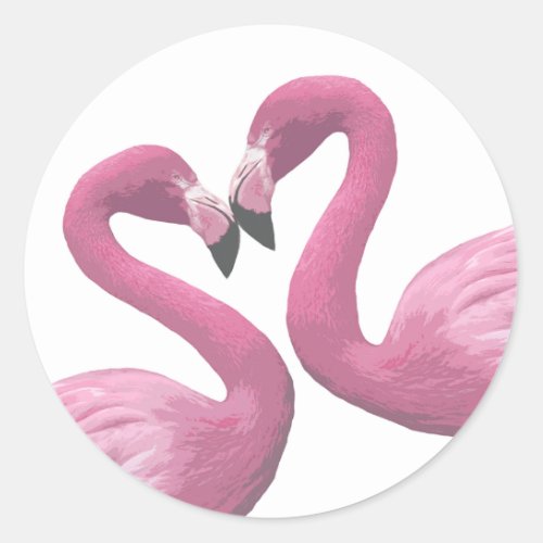 Flamingo Heart Classic Round Sticker