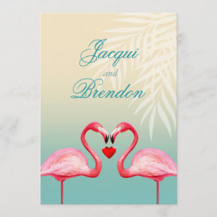 Flamingo Heart Kiss   mint blue Wedding Invitation