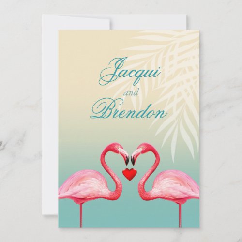 Flamingo Heart Kiss  mint blue Wedding Invitation