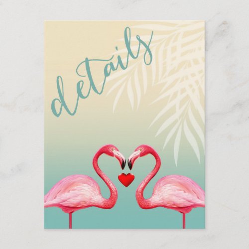 Flamingo Heart Kiss Reception Details  mint blue Enclosure Card