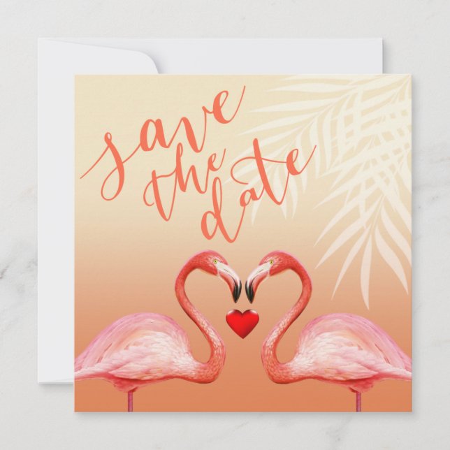 Flamingo Heart Kiss Save the Date | peach Invitation (Front)